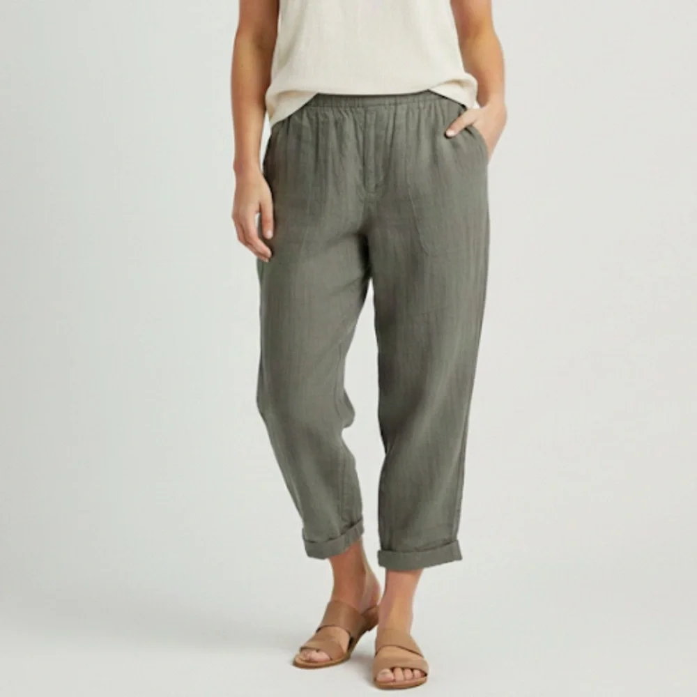 PACT Grey coastal gauze cropped trouser pant size large